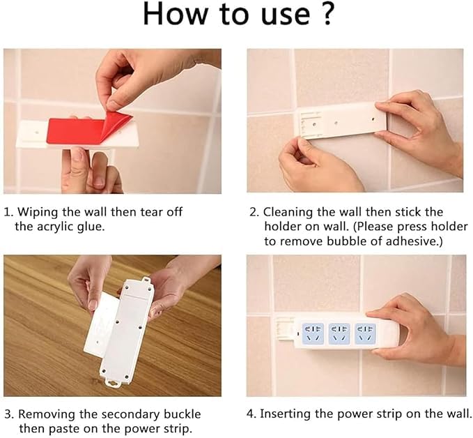 Kolorful Kolorful Self Adhesive Power Strip Holder WallMounted Desktop Socket Fixer Organizer No Hole Plugin Wall Socket Sticker Fixer RouterPhoto FramePaper Towel Box Kitchen Home Office Set of 2 PCS  - Image 5