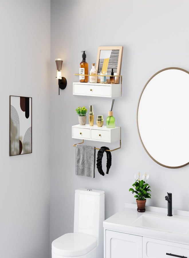 dreampossible Floating Shelves for Wall Storage, Wall Mounted Bathroom Shelf with Drawers Set of 2, Rustic Wood Wall Shelves for Bedroom, Living Room, Kitchen, Wall Decor, Plants, Books (White) - Image 5