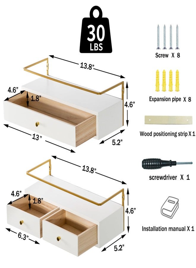 dreampossible Floating Shelves for Wall Storage, Wall Mounted Bathroom Shelf with Drawers Set of 2, Rustic Wood Wall Shelves for Bedroom, Living Room, Kitchen, Wall Decor, Plants, Books (White) - Image 4