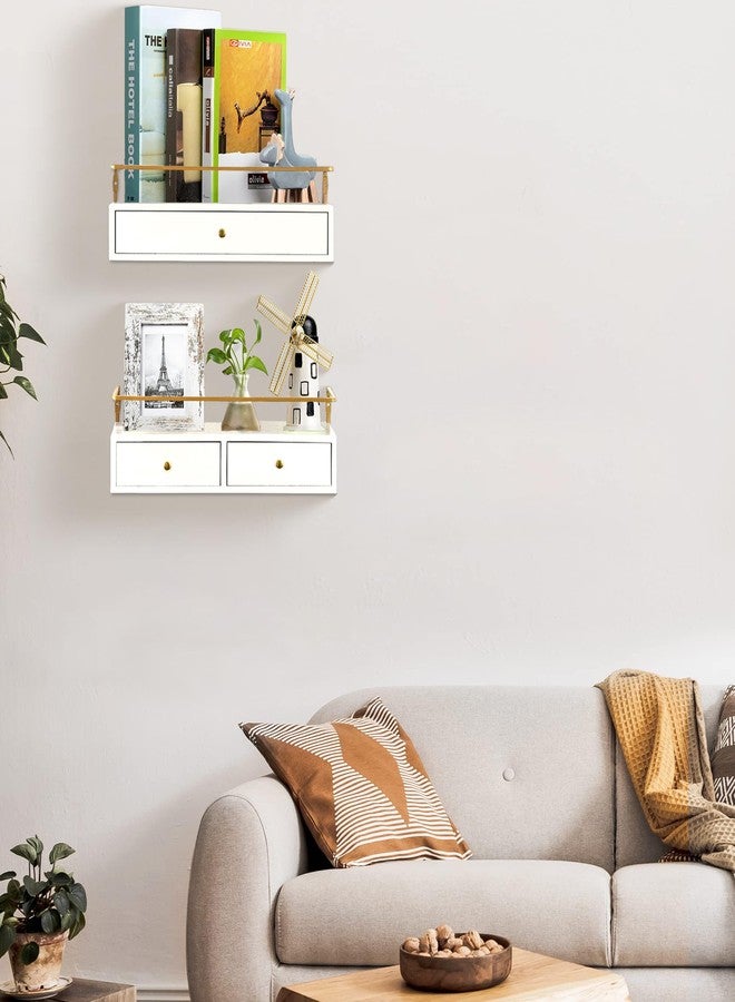 dreampossible Floating Shelves for Wall Storage, Wall Mounted Bathroom Shelf with Drawers Set of 2, Rustic Wood Wall Shelves for Bedroom, Living Room, Kitchen, Wall Decor, Plants, Books (White) - Image 3