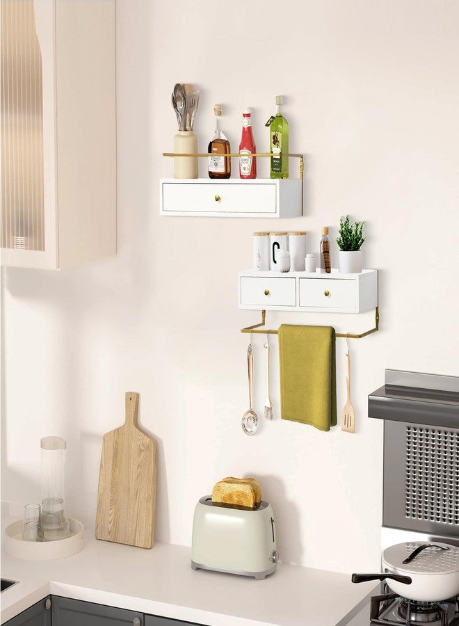 dreampossible Floating Shelves for Wall Storage, Wall Mounted Bathroom Shelf with Drawers Set of 2, Rustic Wood Wall Shelves for Bedroom, Living Room, Kitchen, Wall Decor, Plants, Books (White) - Image 2