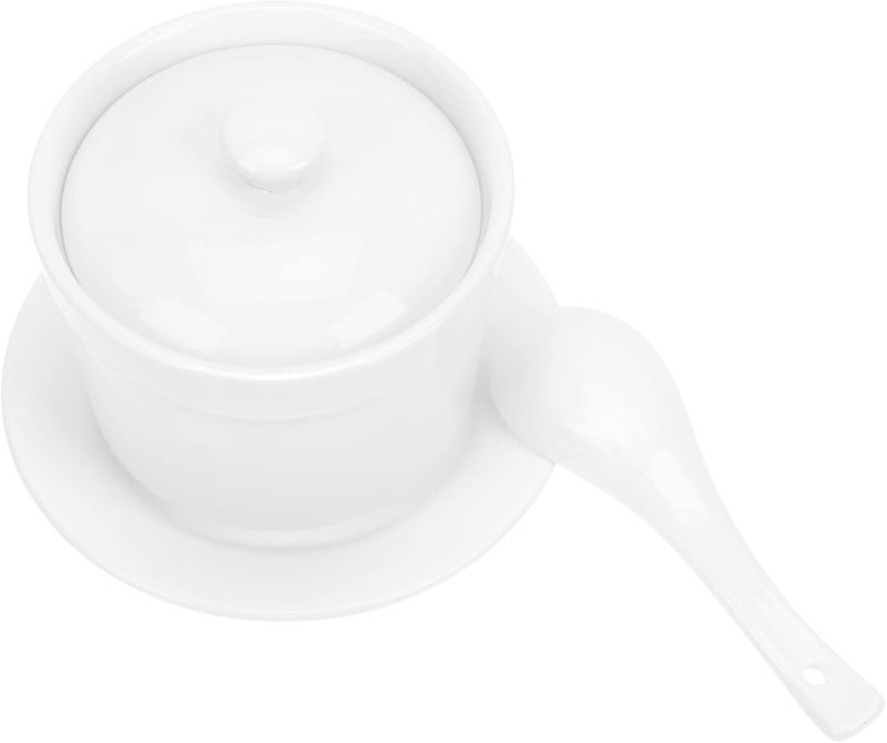 woobles Soup Mugs White Ceramic Stew Pot with Lid 4 Inch Porcelain Steaming Cup Small Steaming Cup Soup Noodle Bowl Stockpot Cookware for Egg Custard Medicinal and Birds Nest Soup Bowls 12.5x12.5cm - Image 1