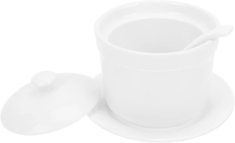 woobles Soup Mugs White Ceramic Stew Pot with Lid 4 Inch Porcelain Steaming Cup Small Steaming Cup Soup Noodle Bowl Stockpot Cookware for Egg Custard Medicinal and Birds Nest Soup Bowls 12.5x12.5cm - Image 5