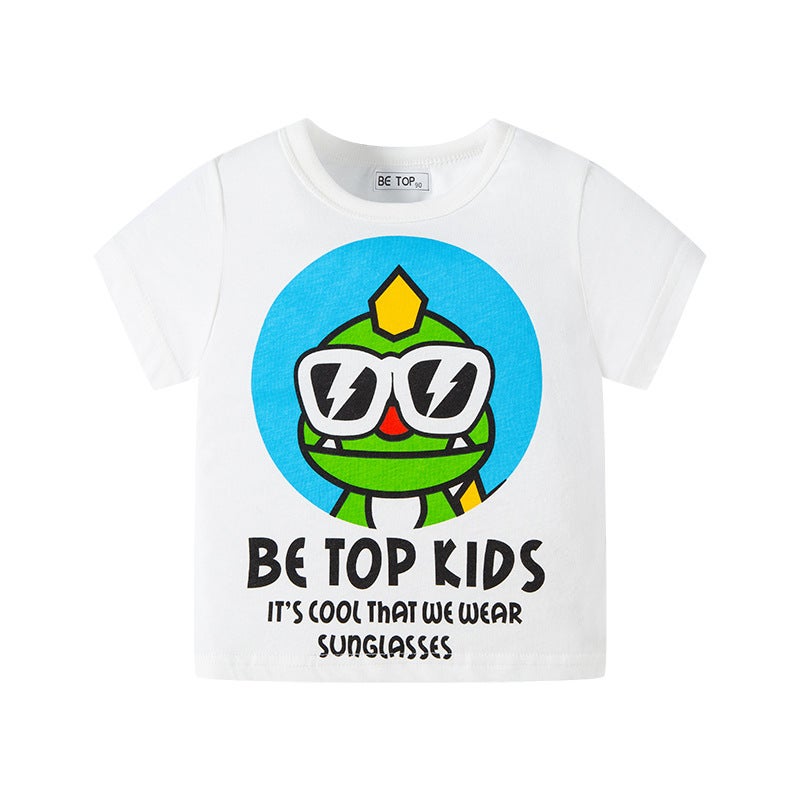 betop children's clothing summer new boys' short-sleeved T-shirt Korean cartoon dinosaur cross-border foreign trade children's western style top - Image 1