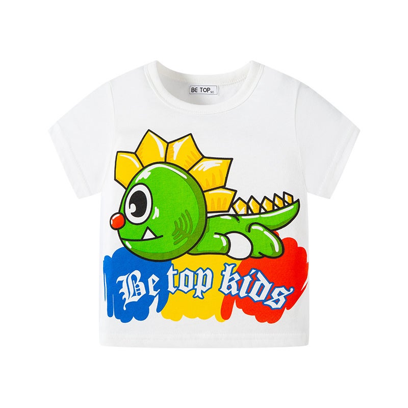 betop children's clothing summer new boys' short-sleeved T-shirt Korean cartoon dinosaur cross-border foreign trade children's western style top - Image 5