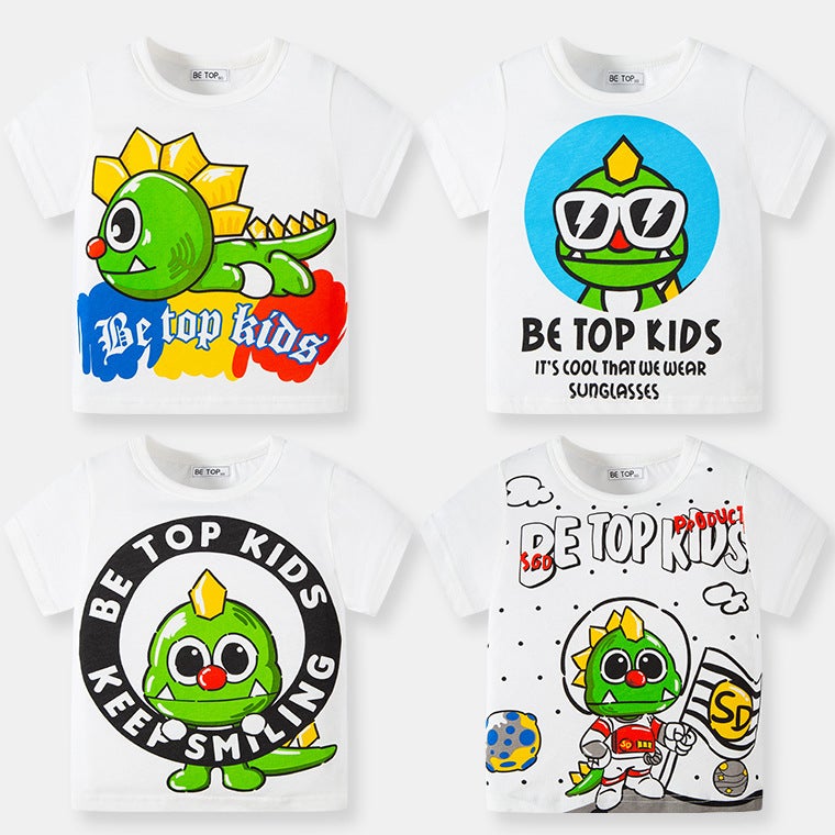 betop children's clothing summer new boys' short-sleeved T-shirt Korean cartoon dinosaur cross-border foreign trade children's western style top - Image 2