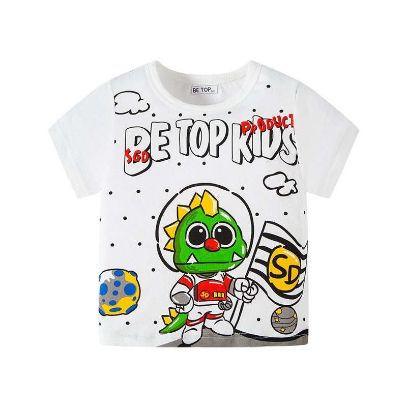 betop children's clothing summer new boys' short-sleeved T-shirt Korean cartoon dinosaur cross-border foreign trade children's western style top - Image 3