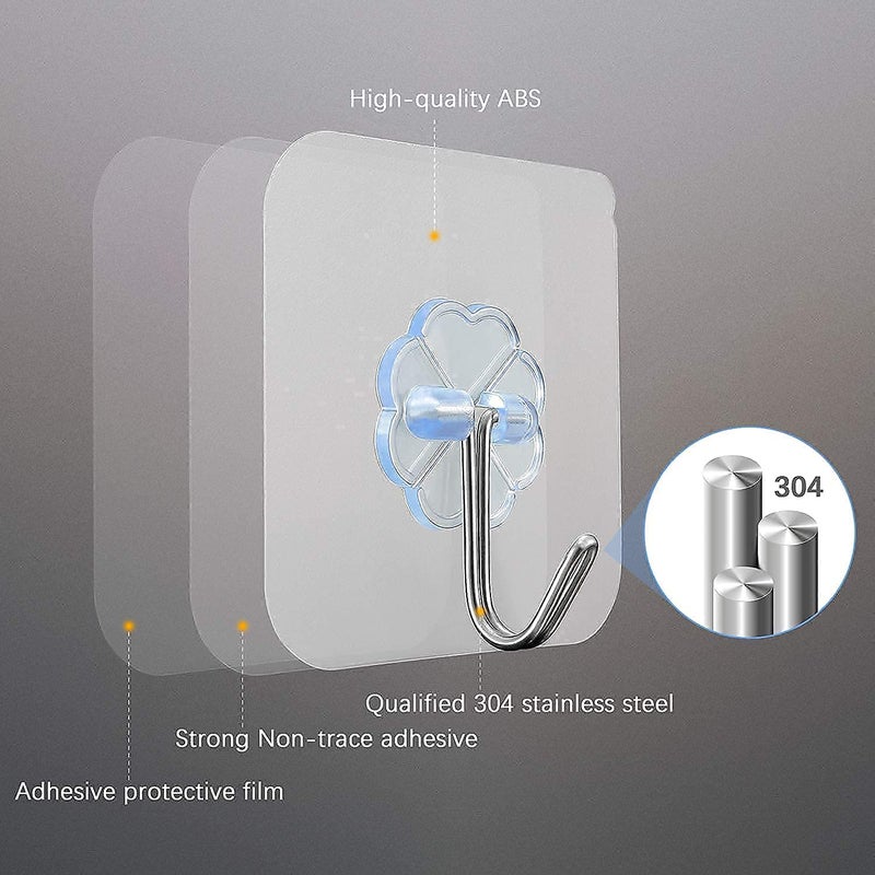 LNT Heavy Duty Self Adhesive Plastic Magic Sticker Wall Hooks for Hanging 10 kg Max (Transparent) - 10 Pieces - Image 3