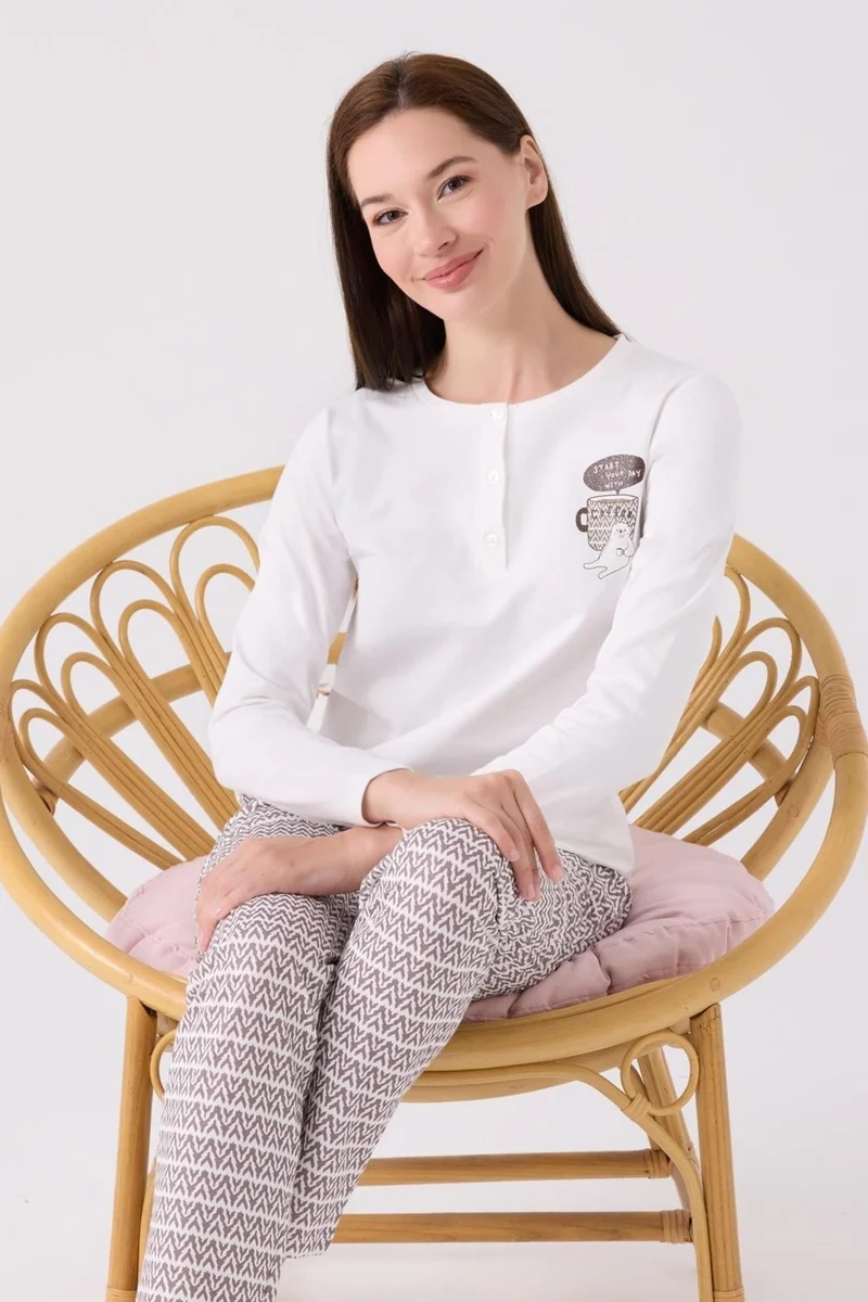 ارنيتا Women's 100% Cotton Long Sleeve Buttoned Collar Pocket Pajama Set