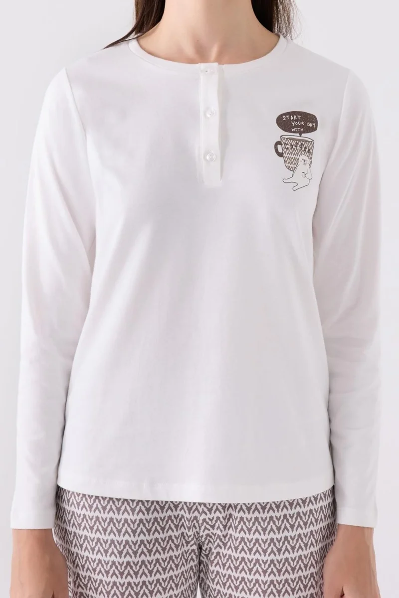 ارنيتا Women's 100% Cotton Long Sleeve Buttoned Collar Pocket Pajama Set