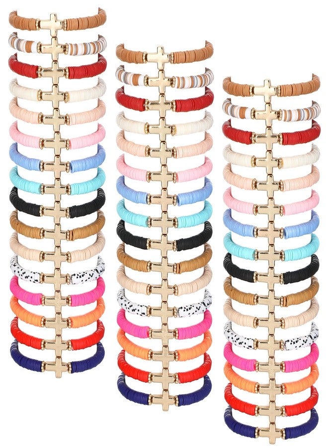 Otuuz 48 Pcs WWJD Bracelets What Would Jesus Do Bracelets for Women, Christian Wristbands Pack Handmade Elastic Beaded Wristbands Inspirational Religious Jewelry Gift for Girls Her(Cross) - Image 1