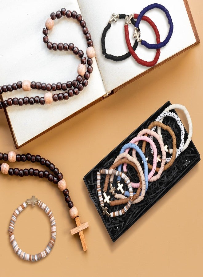 Otuuz 48 Pcs WWJD Bracelets What Would Jesus Do Bracelets for Women, Christian Wristbands Pack Handmade Elastic Beaded Wristbands Inspirational Religious Jewelry Gift for Girls Her(Cross) - Image 5