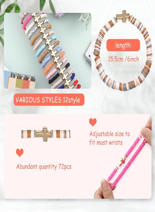 Otuuz 48 Pcs WWJD Bracelets What Would Jesus Do Bracelets for Women, Christian Wristbands Pack Handmade Elastic Beaded Wristbands Inspirational Religious Jewelry Gift for Girls Her(Cross) - Image 3