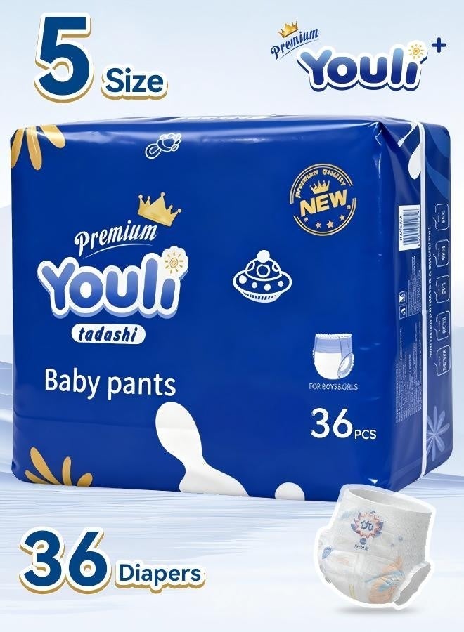Youli Baby Diapers,Pants Diapers Size 5，12-17 Kg, 360° Leak-Free Fit For Up To 100% Leakage Protection, Ultimate Comfort 36 Diapers - Image 1