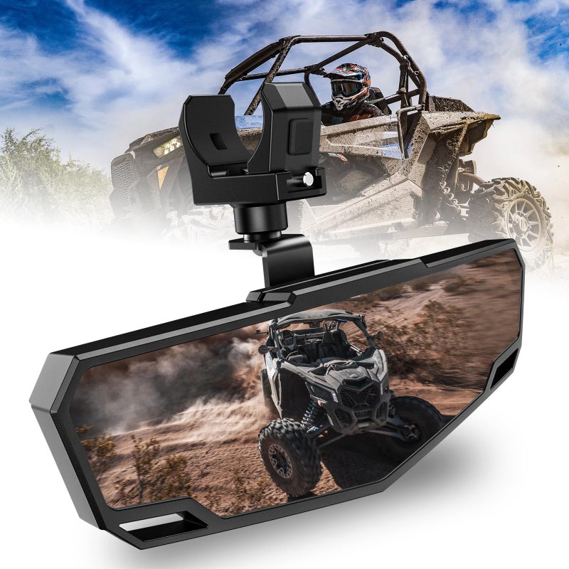 Esploratori UTV Rear View Mirror SXS Center Rearview Mirror with 152 Adjustable Clamp Compatible with Polaris RZR Pioneer Talon Can Am Maverick X3 Kawasaki Teryx Mule Arctic Cat Wildcat