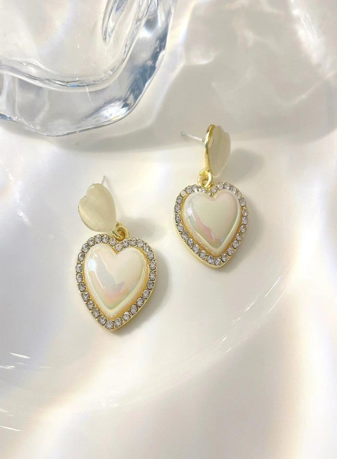MEENAZ Earrings For Women & Girls Stylish Western Korean Earrings Heart Drop Pearl Earrings Set for Women Moti Accessories Aesthetic Love Fashion American Diamond AD CZ Gold earinging Dangler - Image 2