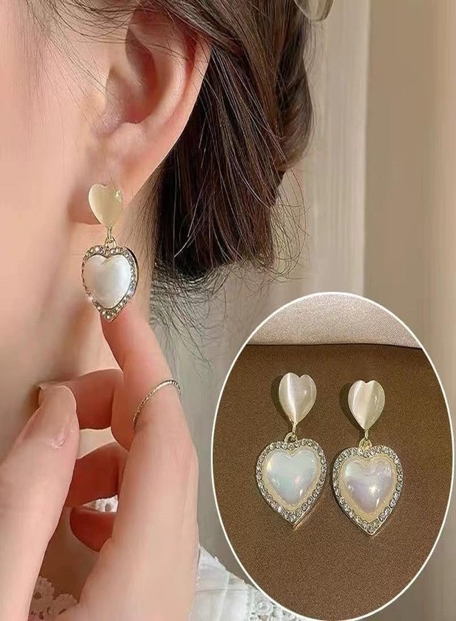 MEENAZ Earrings For Women & Girls Stylish Western Korean Earrings Heart Drop Pearl Earrings Set for Women Moti Accessories Aesthetic Love Fashion American Diamond AD CZ Gold earinging Dangler - Image 3