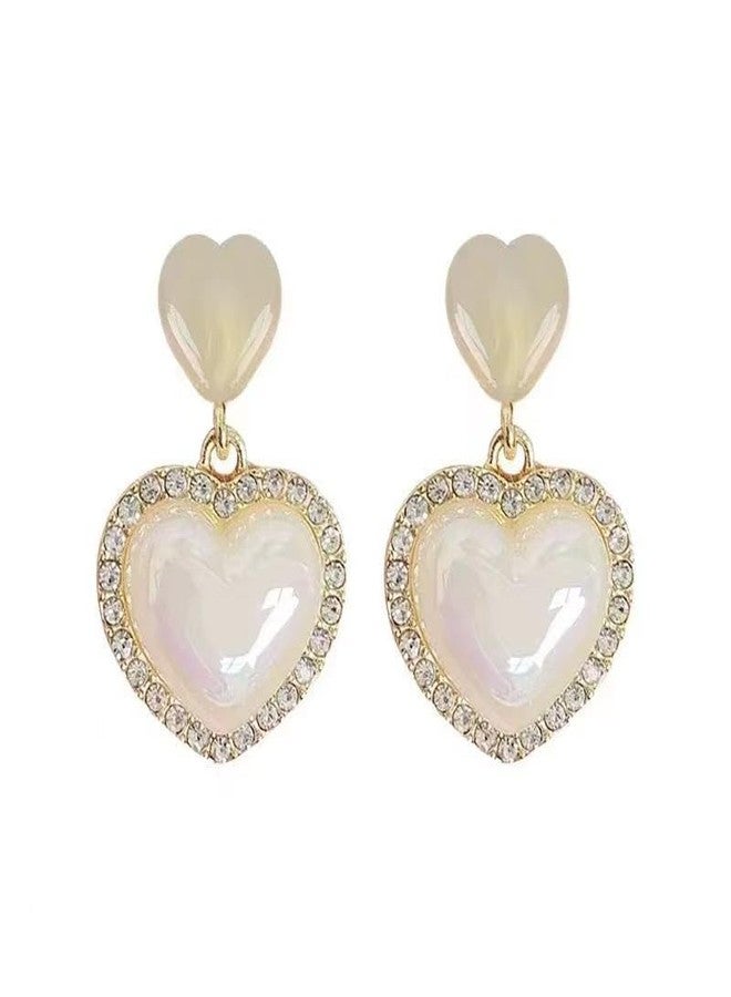MEENAZ Earrings For Women & Girls Stylish Western Korean Earrings Heart Drop Pearl Earrings Set for Women Moti Accessories Aesthetic Love Fashion American Diamond AD CZ Gold earinging Dangler - Image 1