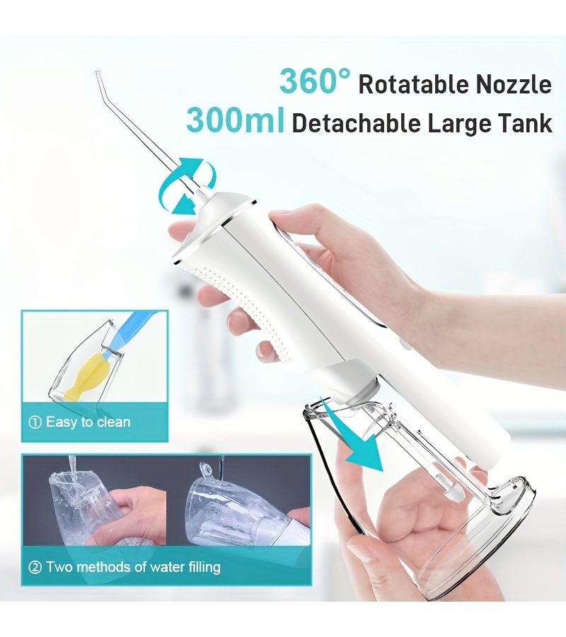White Rechargeable Portable Water Flosser IPX7 360 Rotating Nozzle 3 Mode - Image 1