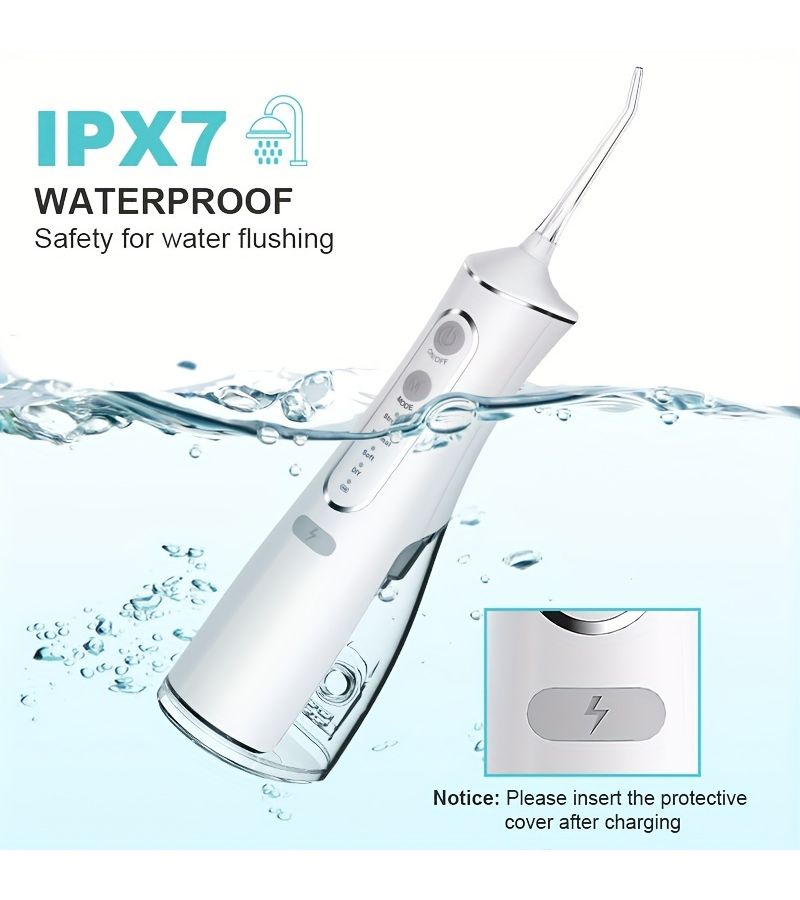 White Rechargeable Portable Water Flosser IPX7 360 Rotating Nozzle 3 Mode - Image 4