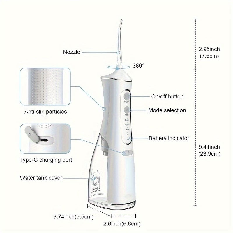 White Rechargeable Portable Water Flosser IPX7 360 Rotating Nozzle 3 Mode - Image 5
