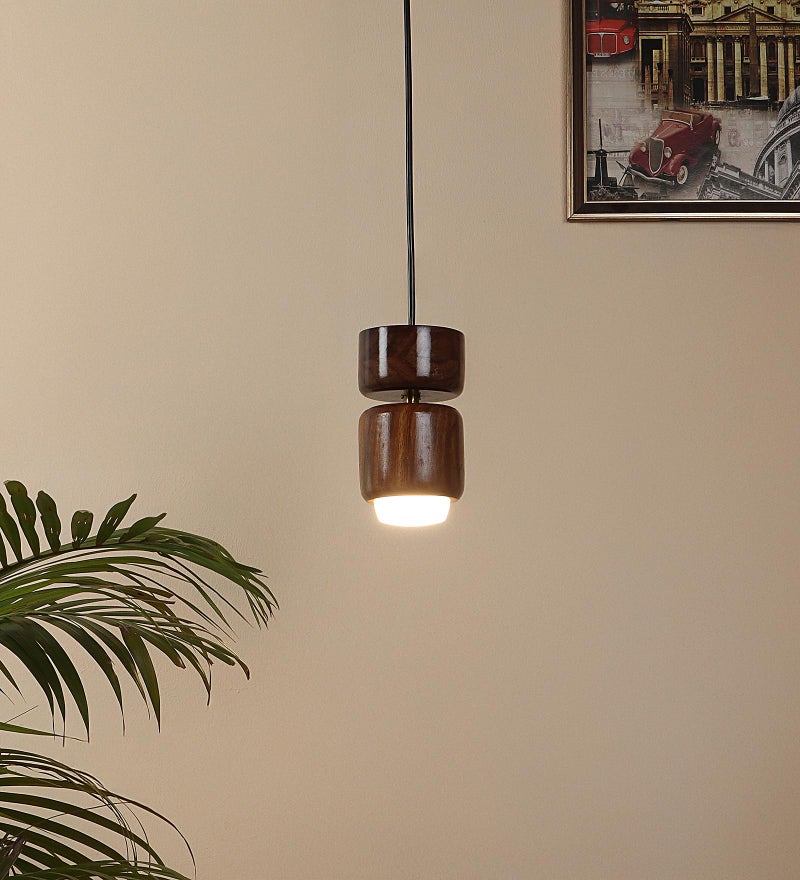 Green House 100% Handmade Sheesham Wood Hanging Light/Lamp for Bedroom/Living Area/Hall/Kitchen/Kids Room/6W Warm White German LED/1 Meter Wire/Brass Rivets/1 Year Replacement Warranty - Image 1