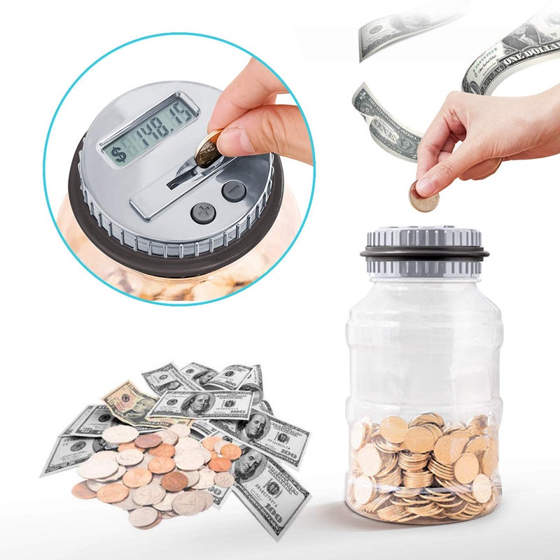 Vcertcpl Large Piggy Bank for Boys Adults, Vcertcpl Digital Coin Counting Bank with LCD Counter, 1.8L Capacity Coin Bank Money Jar for Adults, Designed for All US Coins (Gray) - Image 5