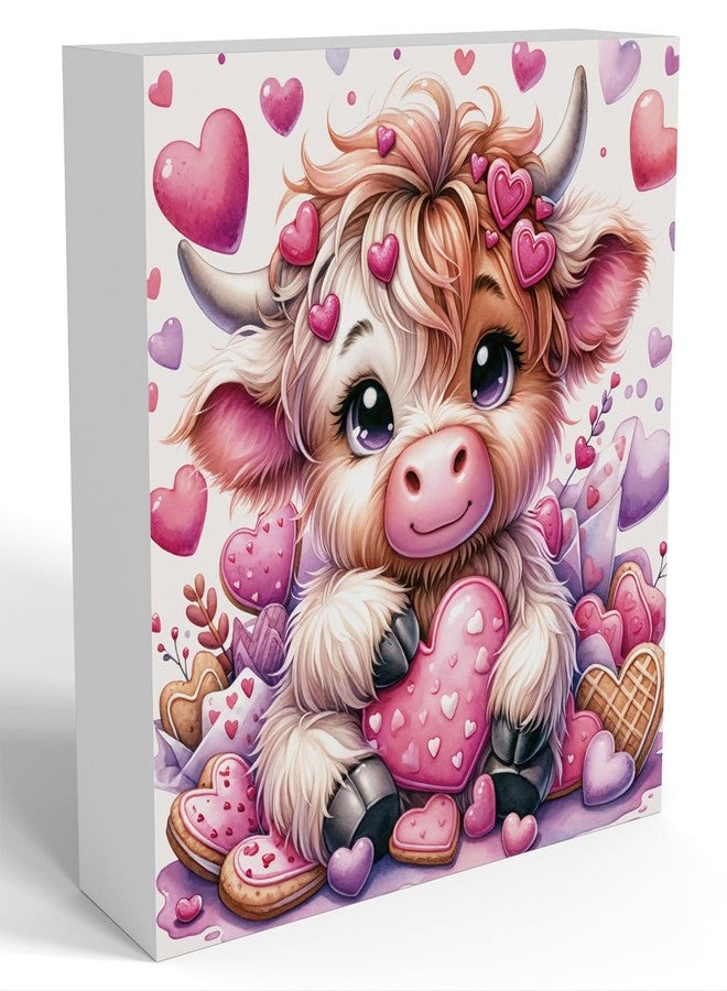 FXEFXE Highland Cow Valentine Decor, Highland Cow Gifts for women, Highland Cow Baby Decor, Highland Cow Nursery Decor, Wooden Box Decor Sign for Home Farmhouse Office Living Room Table Shelf Tiered - Image 1