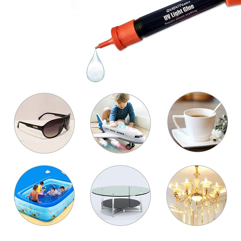 GUGUYeah UV Light Glue Kit Clear Adhesive Liquid Plastic Welder 5 Seconds Repair Almost Anything 1 Pack with 8g Refill LX#8902-GL-001 - Image 4