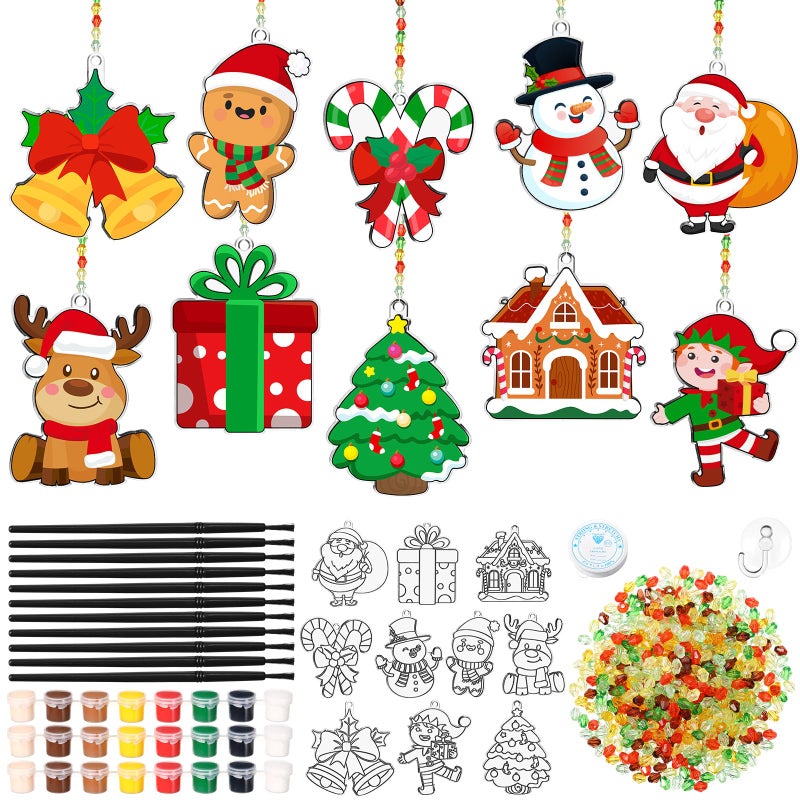 Dunzoom 30 Set Christmas Craft Kit Suncatchers Kit Christmas Tree Santa Gingerbread DIY Suncatchers Craft Kit Make Your Own Suncatcher Paint Sun Catcher Ornaments for Xmas Art Craft Painting Activity - Image 3