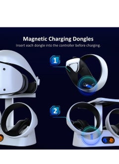 SYOSI Controller Charging Station for PSVR2, Dual Fast Charging Dock with LED Light, Headset Display Stand and Controller Mount, Magnetic Connector, USB to Type-C Cable (White)  - Image 2