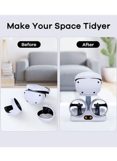 SYOSI Controller Charging Station for PSVR2, Dual Fast Charging Dock with LED Light, Headset Display Stand and Controller Mount, Magnetic Connector, USB to Type-C Cable (White)  - Image 4