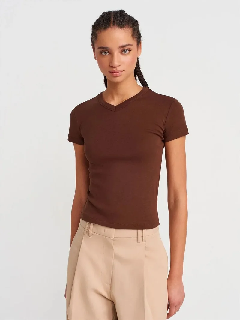 ديلفين Dilvin Slim Fit Cotton V-Neck T-Shirt