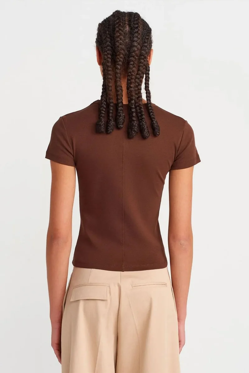 Dilvin Coffee Brown DILVIN Slim Fit Cotton V-Neck T-Shirt for Women | Best Price UAE