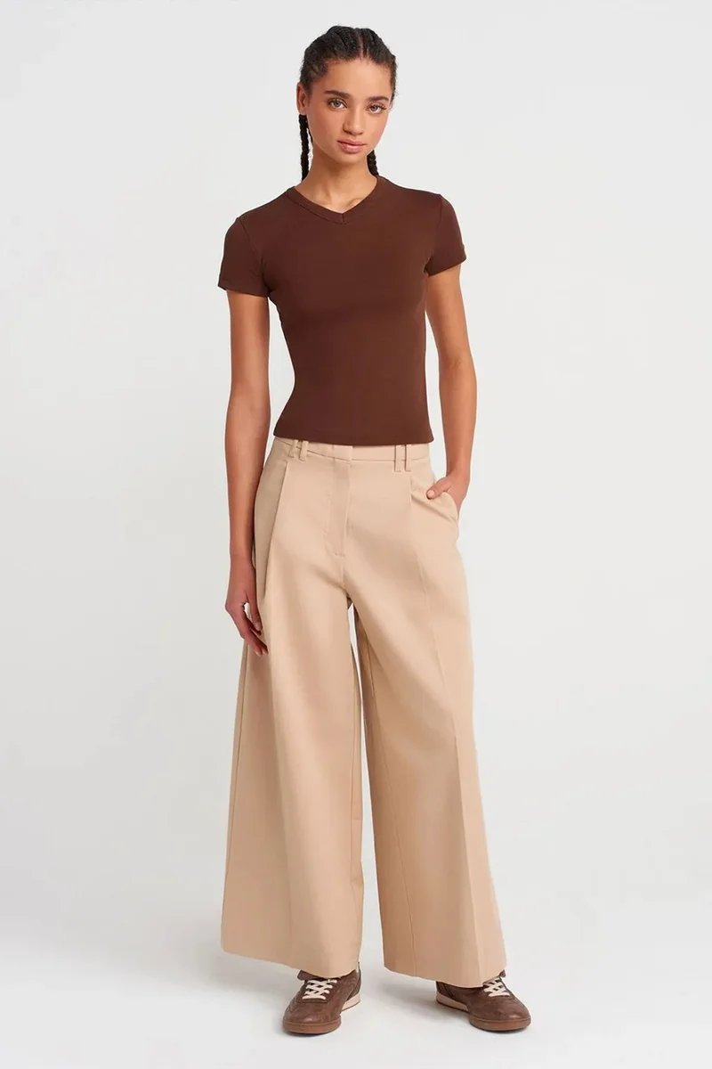 Dilvin Coffee Brown DILVIN Slim Fit Cotton V-Neck T-Shirt for Women | Best Price UAE