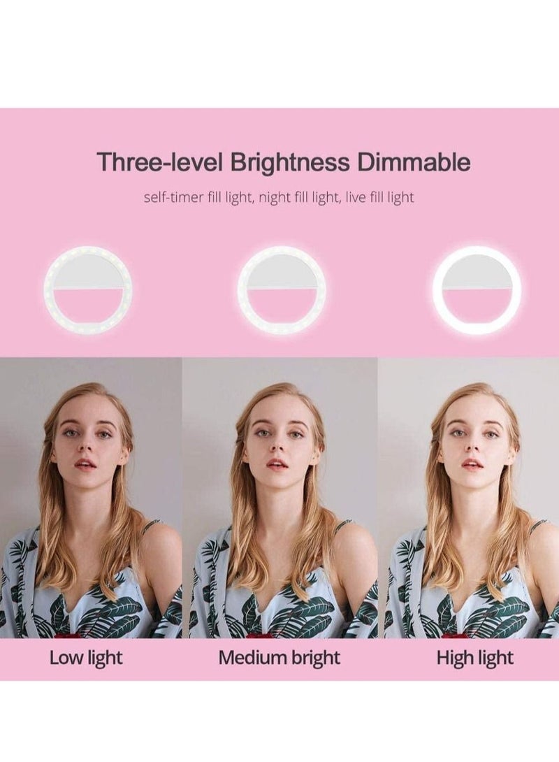 Selfie Ring Light , Rechargeable Portable Clip-On Phone LED Ring Light- 4 Colours Camera Light - Phone Photography Camera Selfie Light- Girls Make Up Ring Light (Pink 90mins) - Image 2
