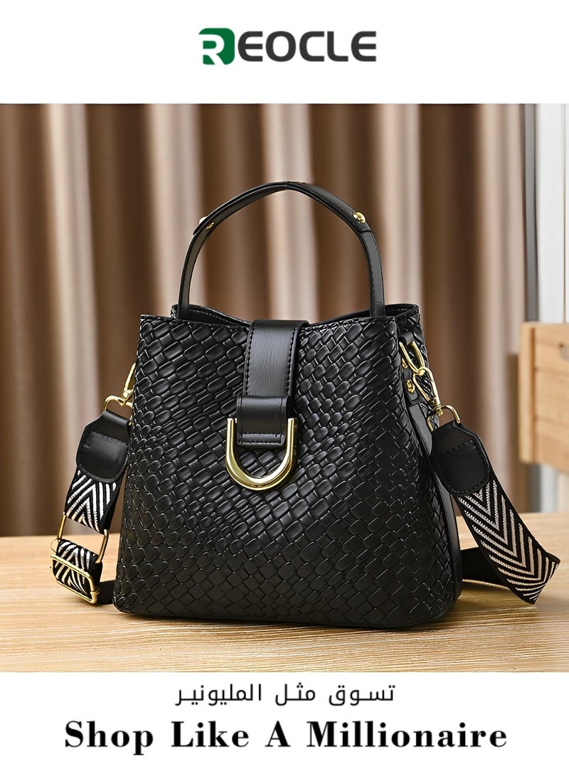 REOCLE Shoulder Bag Handbag Adjustable Shoulder Strap Textured Pu Fabric New Commuter Bucket Bag Fashion Bag Large Capacity Women's Bag - Image 1