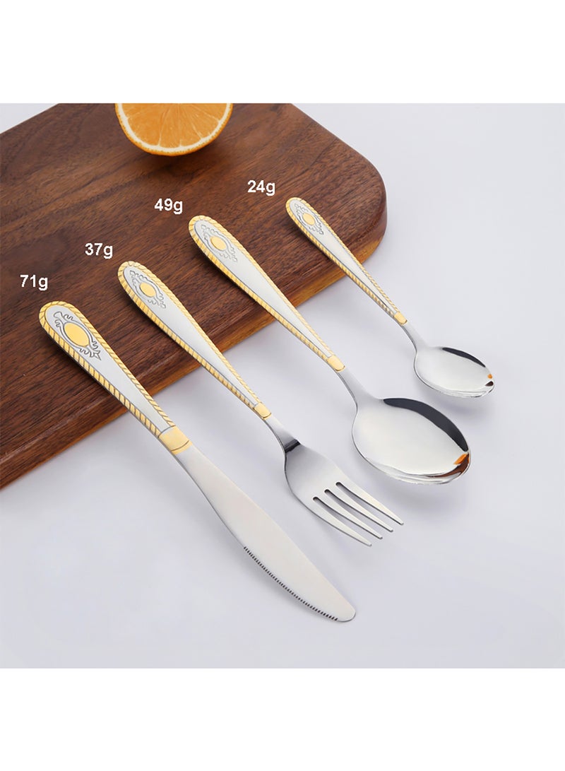 24-Piece Stainless Steel Cutlery Set Kitchen Utensil Set Western Cutlery With Textured Surface Suitable For Home Kitchen Restaurant Hotel Party Dining Picnic Dining Exquisite Packaging For Gift Giving Silver/Gold - Image 4