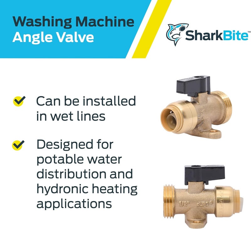 SharkBite 1/2 Inch x 3/4 Inch MHT Washing Machine Angle Valve, Push to Connect Brass Plumbing Fitting, PEX Pipe, Copper, CPVC, PE-RT, HDPE, 25560LF - Image 4