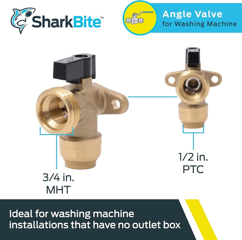 SharkBite 1/2 Inch x 3/4 Inch MHT Washing Machine Angle Valve, Push to Connect Brass Plumbing Fitting, PEX Pipe, Copper, CPVC, PE-RT, HDPE, 25560LF - Image 2