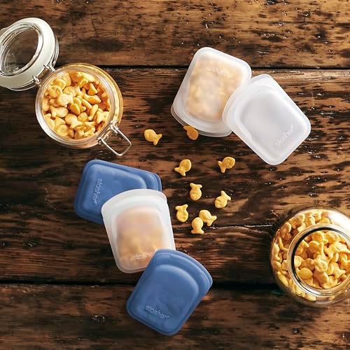 Stasher Premium Silicone Reusable Food Storage Pocket 2-Pack, Clear + Deep Ocean, Multi-Use Food Storage Bags, Lunch Bag, Travel Containers, BPA Free, Leak-free, Dishwasher-Safe, Eco-friendly, 4 Oz - Image 2