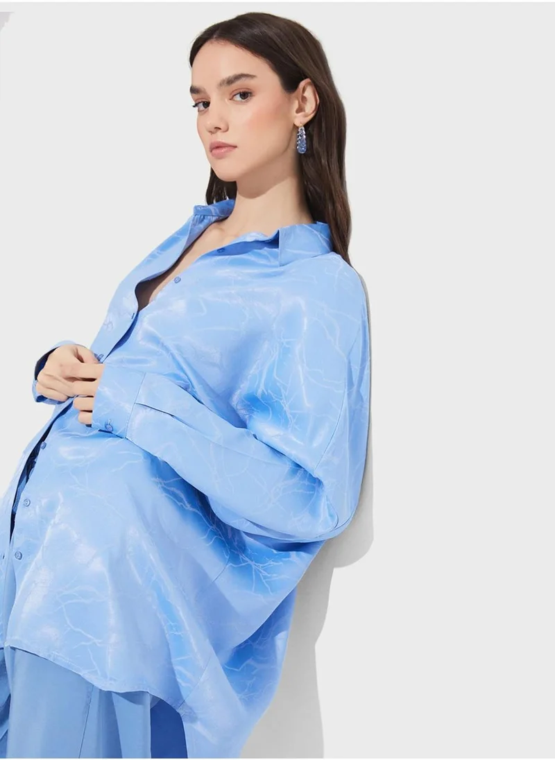 JUNE Patterened Button Down Shirt