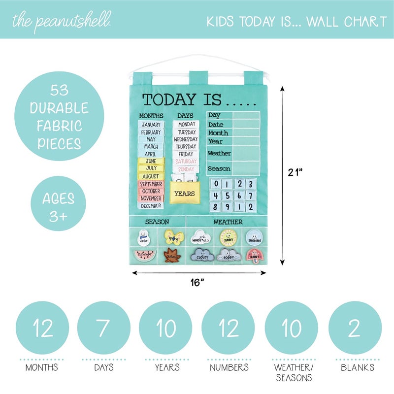 The Peanut Shell The Peanutshell Learning Calendar Wall Chart - Homeschool Supplies, Interactive Pocket Chart for Toddlers & Kids - Preschool Learning Activity Board, Circle Time Board for Classroom - Today Is - Image 2