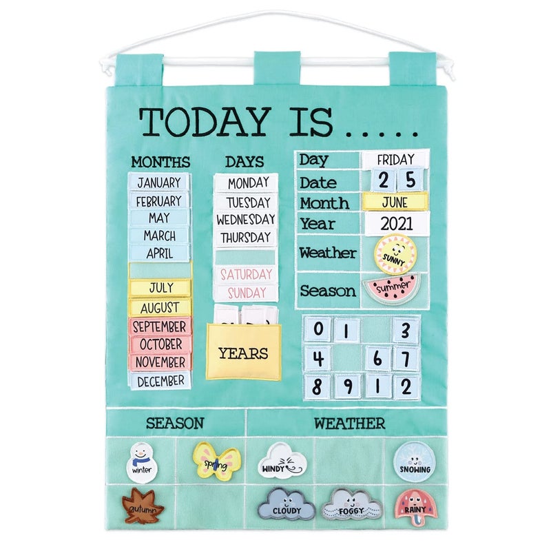 The Peanut Shell The Peanutshell Learning Calendar Wall Chart - Homeschool Supplies, Interactive Pocket Chart for Toddlers & Kids - Preschool Learning Activity Board, Circle Time Board for Classroom - Today Is - Image 1