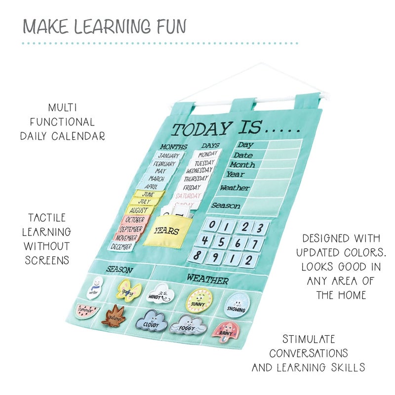 The Peanut Shell The Peanutshell Learning Calendar Wall Chart - Homeschool Supplies, Interactive Pocket Chart for Toddlers & Kids - Preschool Learning Activity Board, Circle Time Board for Classroom - Today Is - Image 4