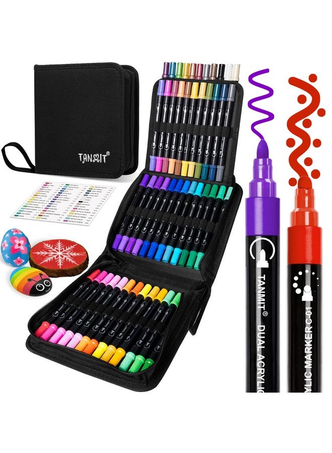 TANMIT Acrylic Paint Pens Markers, 48 Colors Dual Tip Acrylic Paint Pens For Rock Painting, Wood, Canvas, Stone, Glass, Ceramic Surfaces, Diy Crafts Making Art Supplies (Round Tip And Fine Tip) - Image 1