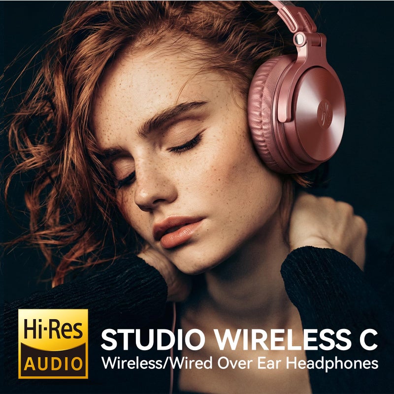OneOdio Bluetooth Over Ear Headphones, 110 Hrs Wireless/Wired Stereo Sound Foldable Headsets with Deep Bass 50mm Neodymium Drivers for PC/Phone/Tablet - Studio Wireless Pro C, Rose Gold - Image 2