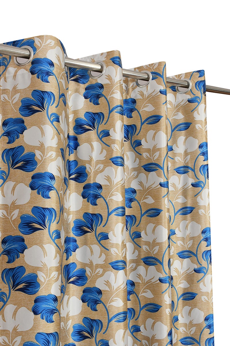 Exporthub 2 Pieces Fancy Design Blue Floral Leaf Polyester Eyelet Long Door Curtains - Length 9 Feet, (EHSPR719_94) - Image 4