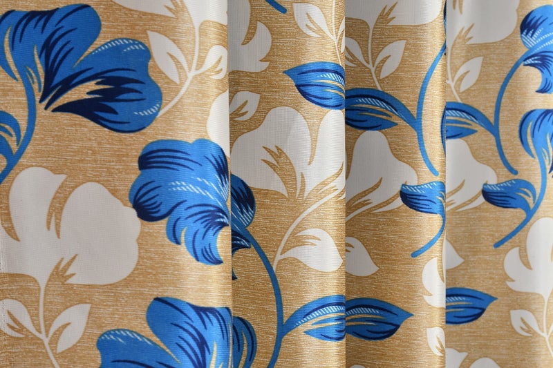 Exporthub 2 Pieces Fancy Design Blue Floral Leaf Polyester Eyelet Long Door Curtains - Length 9 Feet, (EHSPR719_94) - Image 5