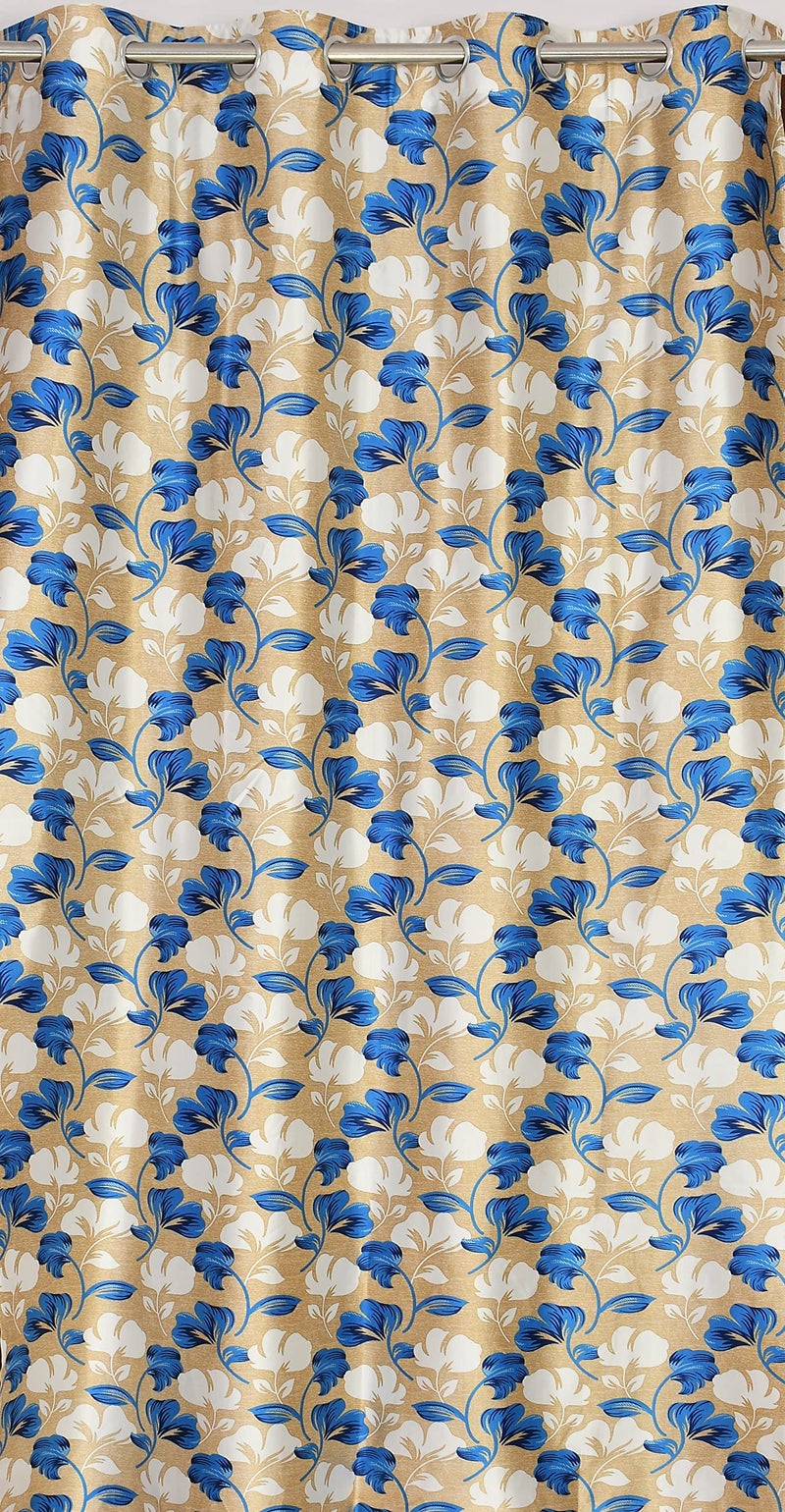 Exporthub 2 Pieces Fancy Design Blue Floral Leaf Polyester Eyelet Long Door Curtains - Length 9 Feet, (EHSPR719_94) - Image 3